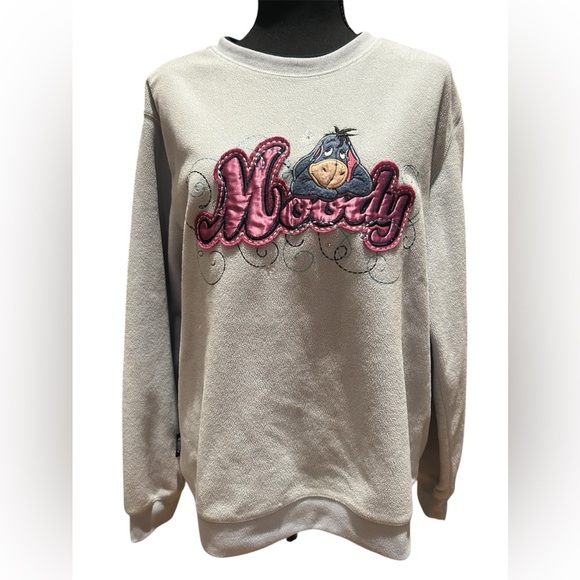 Disney Eeyore Moody Gray Embroidered Fleece Pullover Sweatshirt Women’s Size XL - Picture 1 of 5